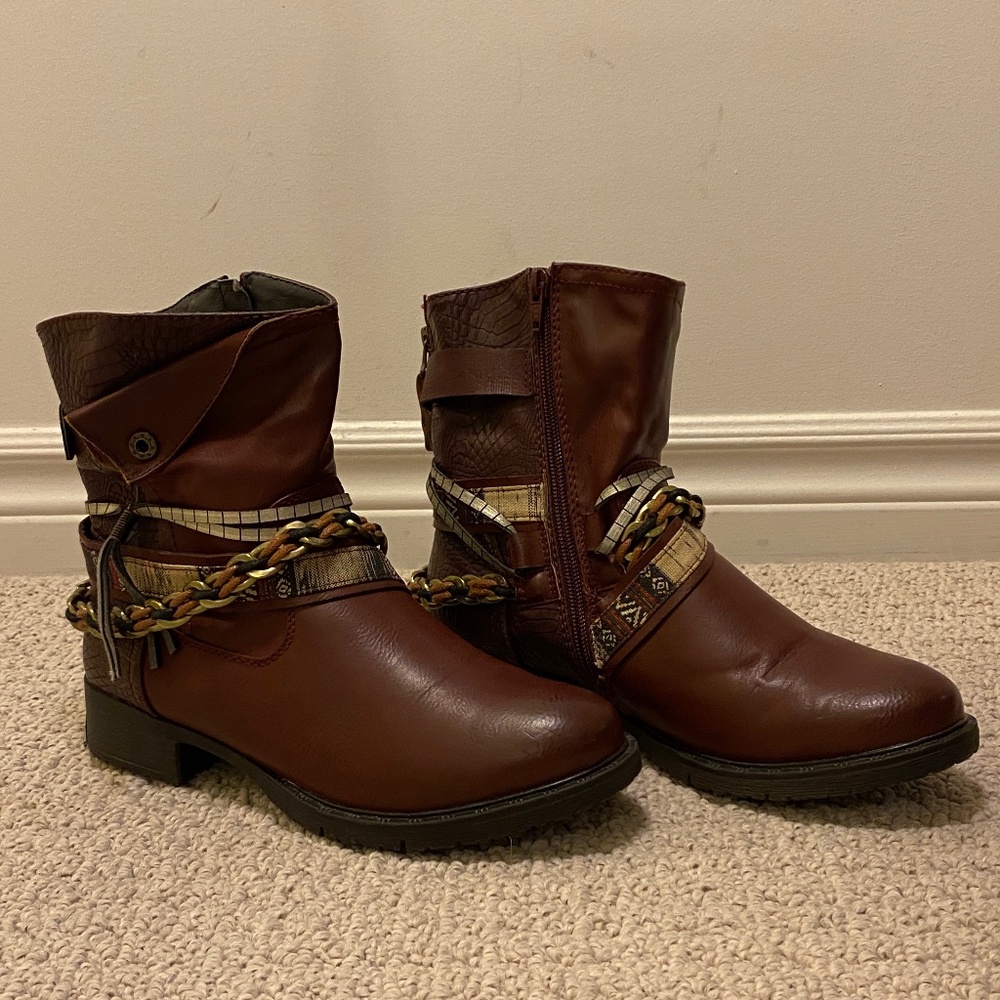 Brown Leather Beaded Boots